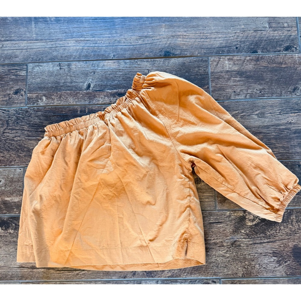 Evereve Womens One Shoulder Puff Sleeve Blouse Camel Tan Top - Picture 6 of 6